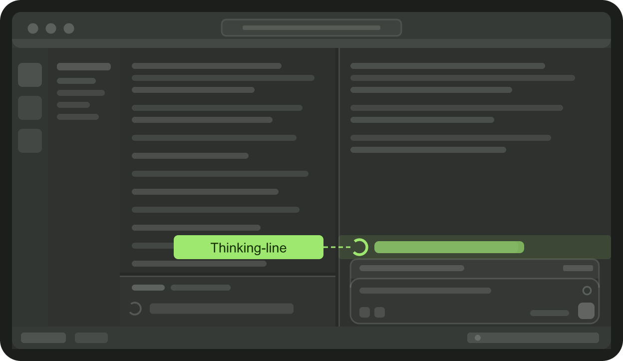Thinking line: the sponsored line shown in place of the agent's thinking spinner
